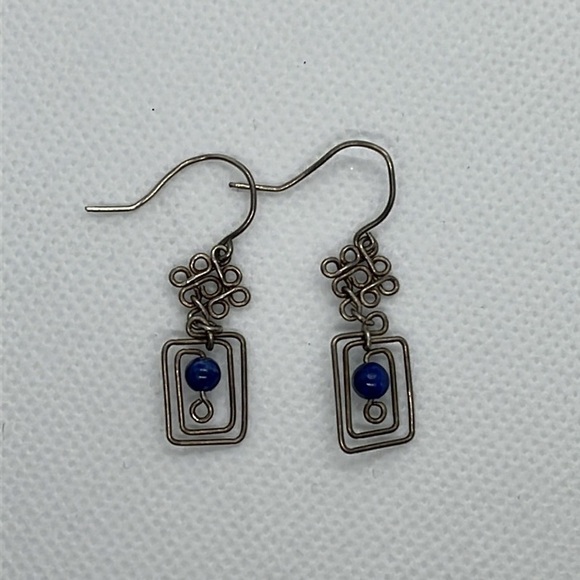 Womens Twisted Wire Earrings with Celtic Knot Blue Bead Western Festival Boho - Picture 2 of 3